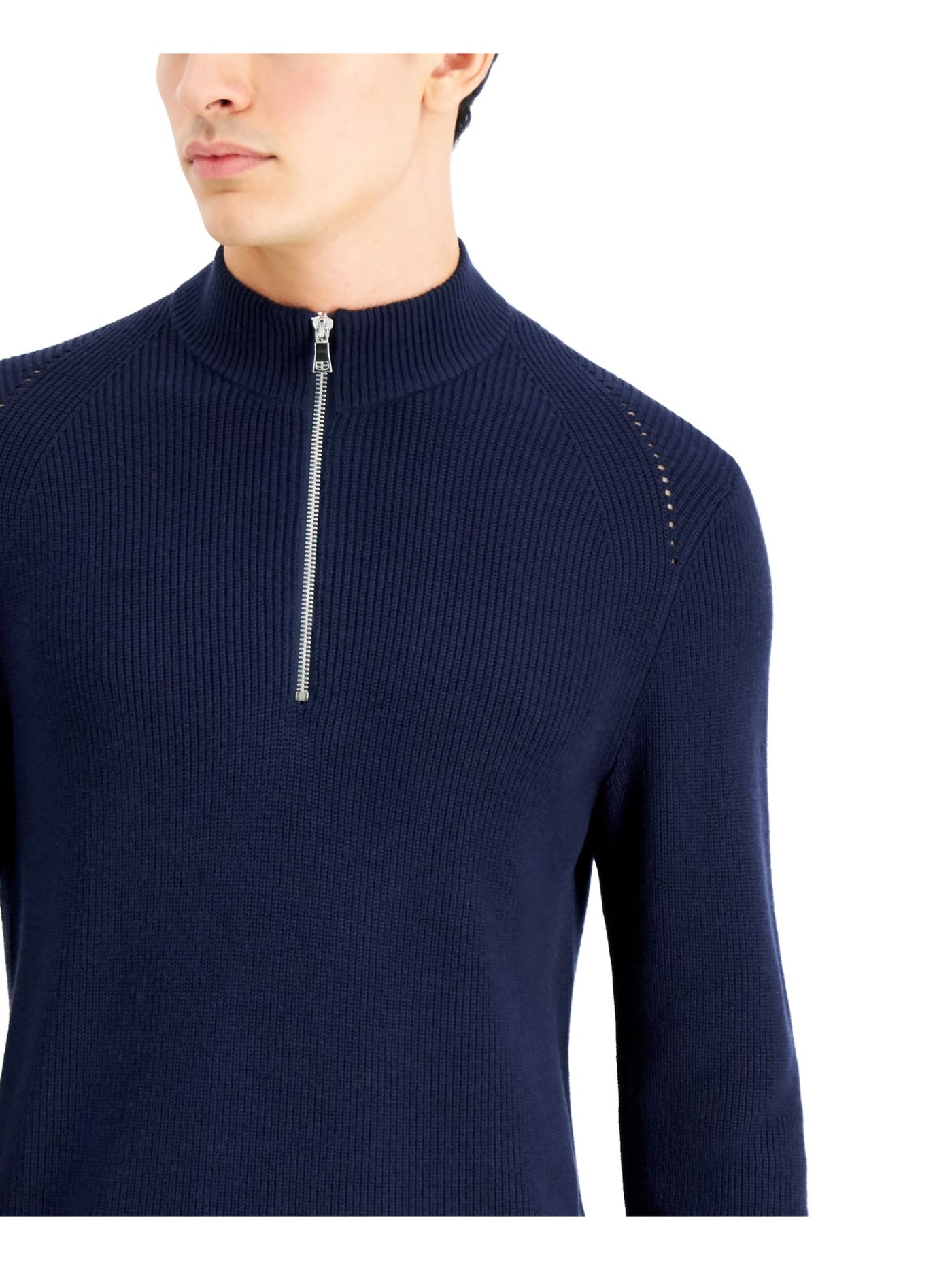 INC Mens Navy Turtle Neck Quarter-Zip Pullover Sweater S