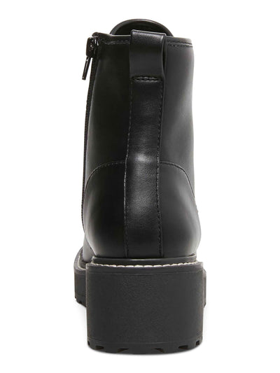 MADDEN GIRL Womens Black Lace-Up Back Pull-Tab Lug Sole Padded Carra Round Toe Block Heel Zip-Up Combat Boots 6 M