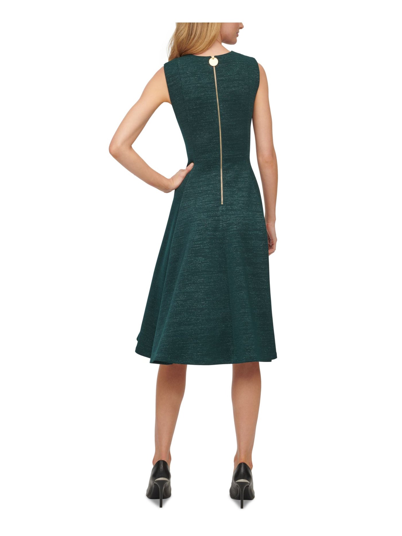 CALVIN KLEIN Womens Green Glitter Sleeveless Midi Evening Ruffled Dress 6