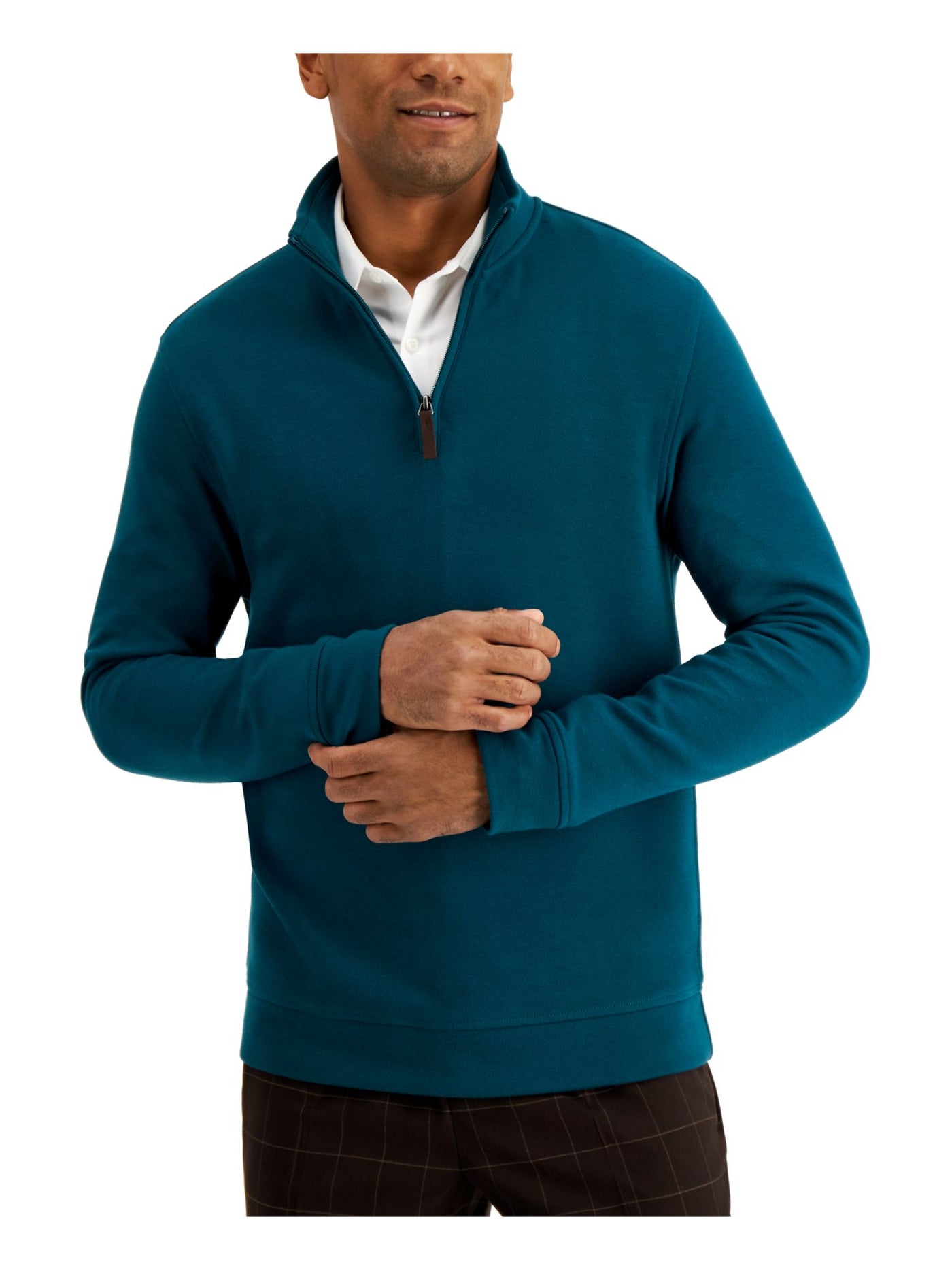 TASSO ELBA Mens Green Crew Neck Quarter-Zip Sweatshirt S