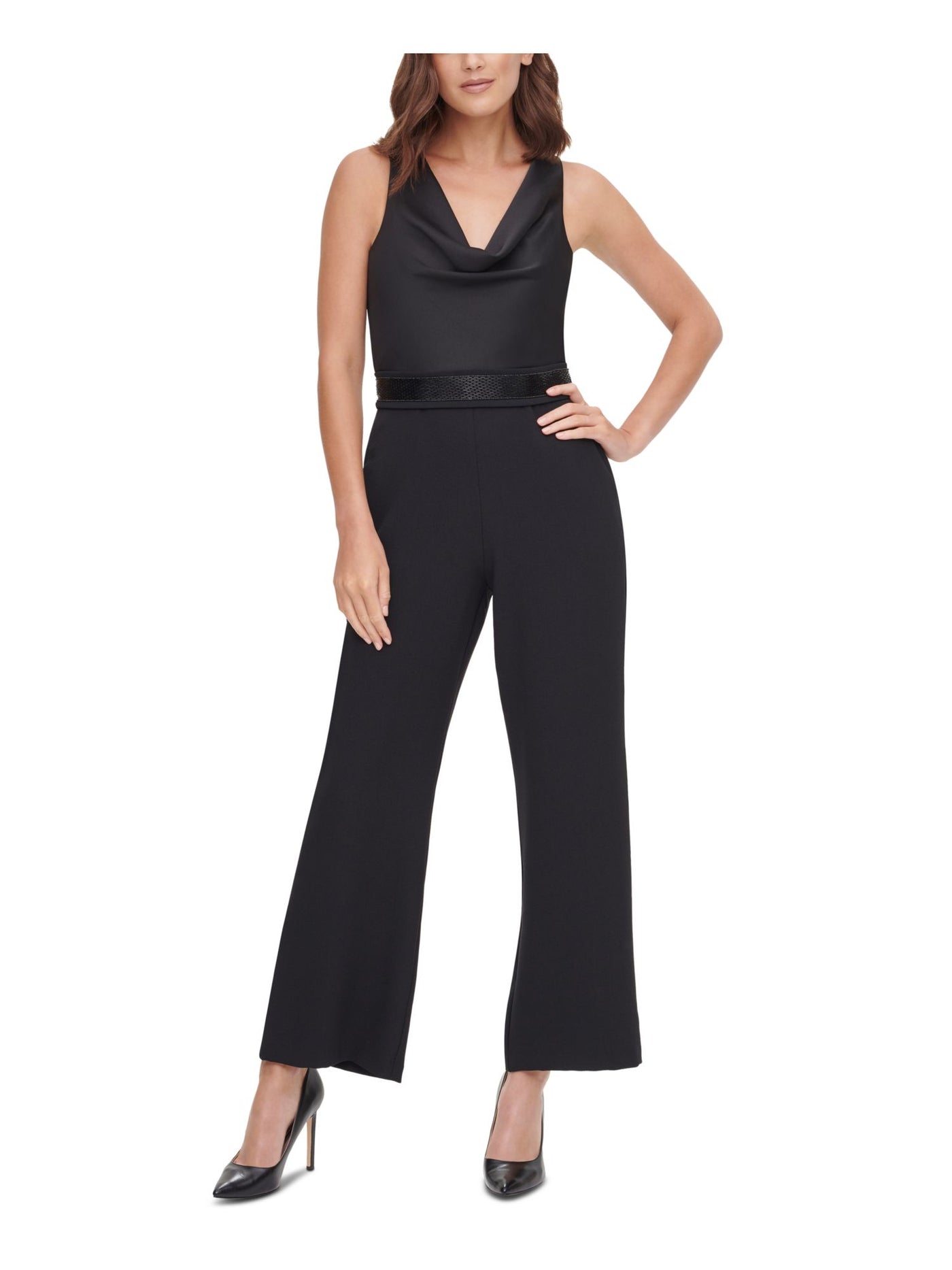 ELIZA J Womens Black Sleeveless Cowl Neck Evening Cropped Jumpsuit Petites 10P