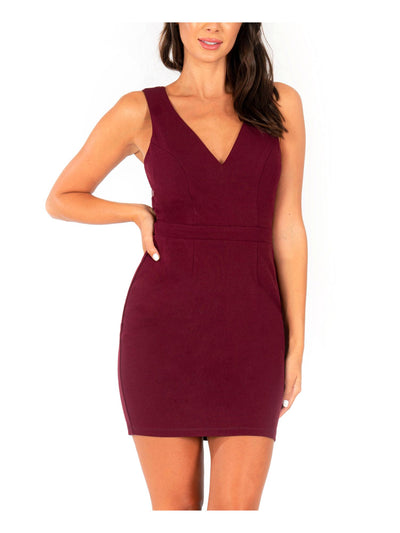 SPEECHLESS Womens Maroon Zippered Illusion-back Sleeveless V Neck Short Cocktail Body Con Dress 17