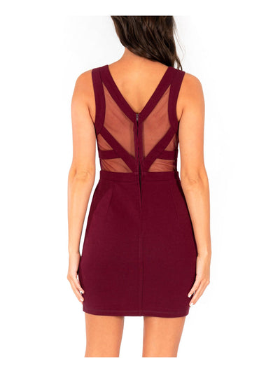 SPEECHLESS Womens Maroon Zippered Illusion-back Sleeveless V Neck Short Cocktail Body Con Dress 9