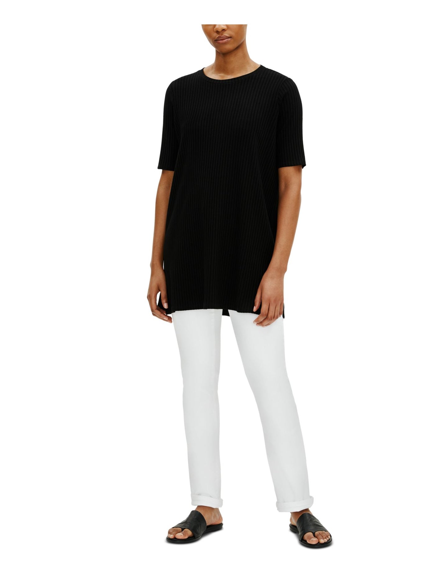 EILEEN FISHER Womens Black Short Sleeve Crew Neck Top XS