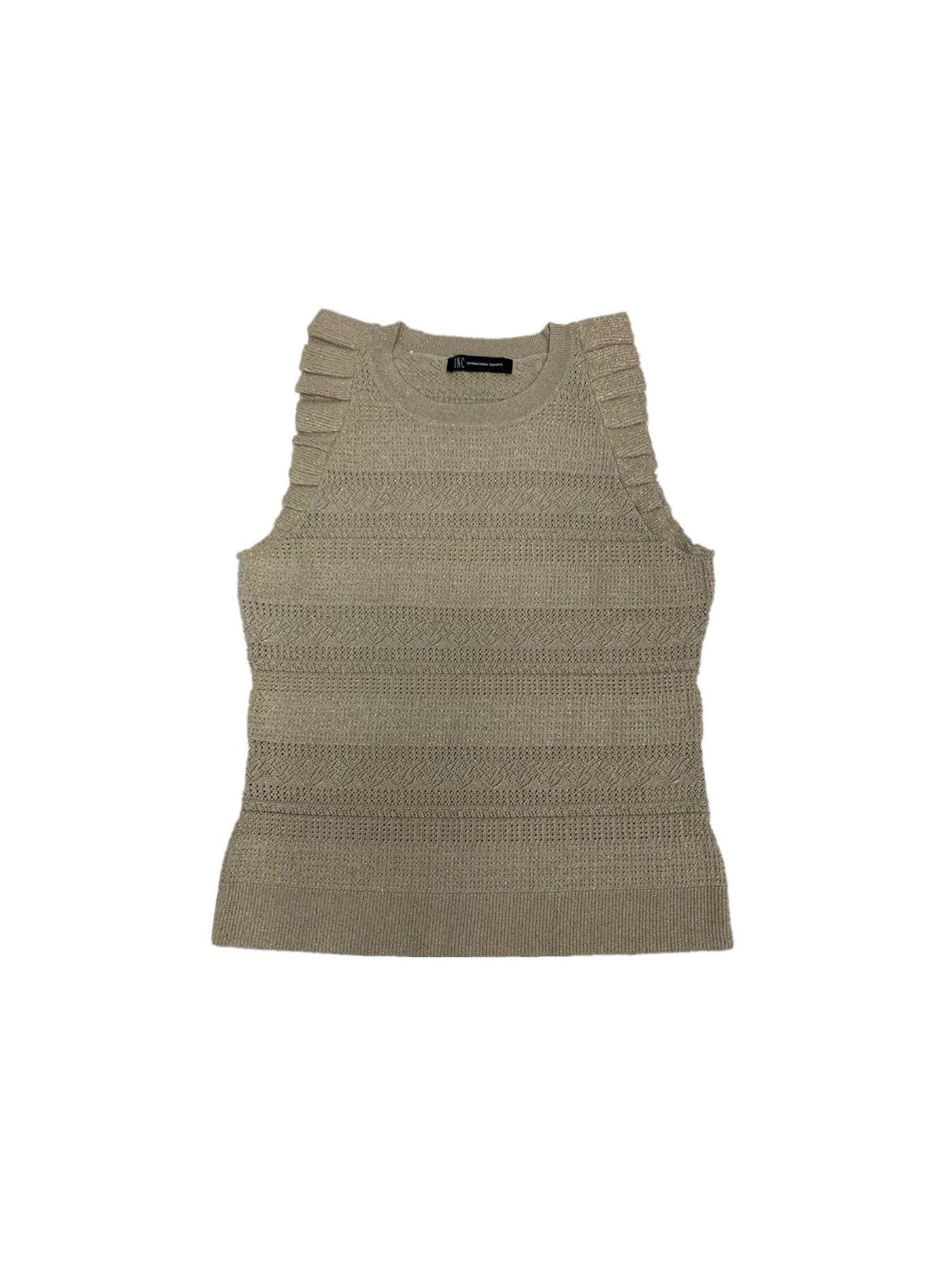 INC Womens Ruffled Shimmering Sleeveless Crew Neck Sweater