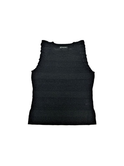 INC Womens Black Ruffled Sleeveless Crew Neck Sweater S