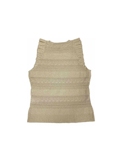 INC Womens Beige Ruffled Shimmering Sleeveless Crew Neck Sweater XXL