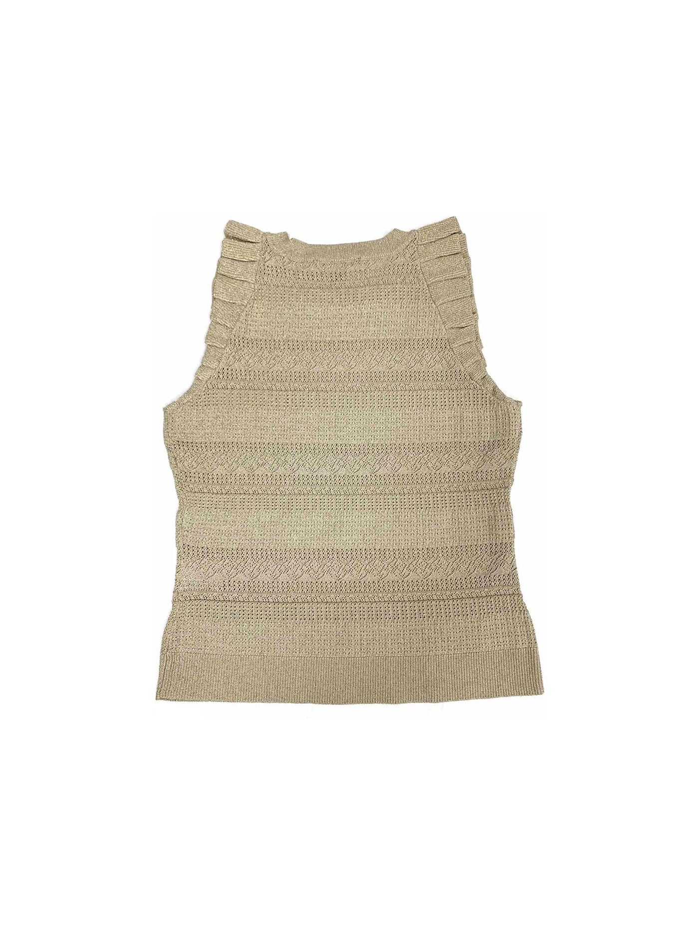 INC Womens Ruffled Shimmering Sleeveless Crew Neck Sweater