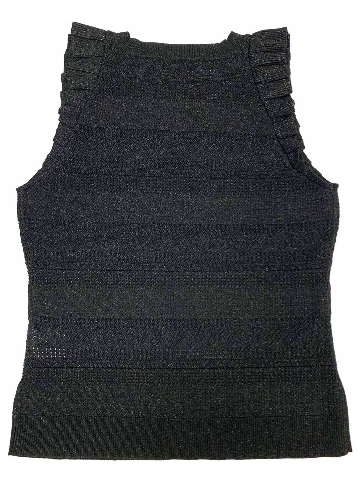 INC Womens Black Ruffled Sleeveless Crew Neck Sweater S