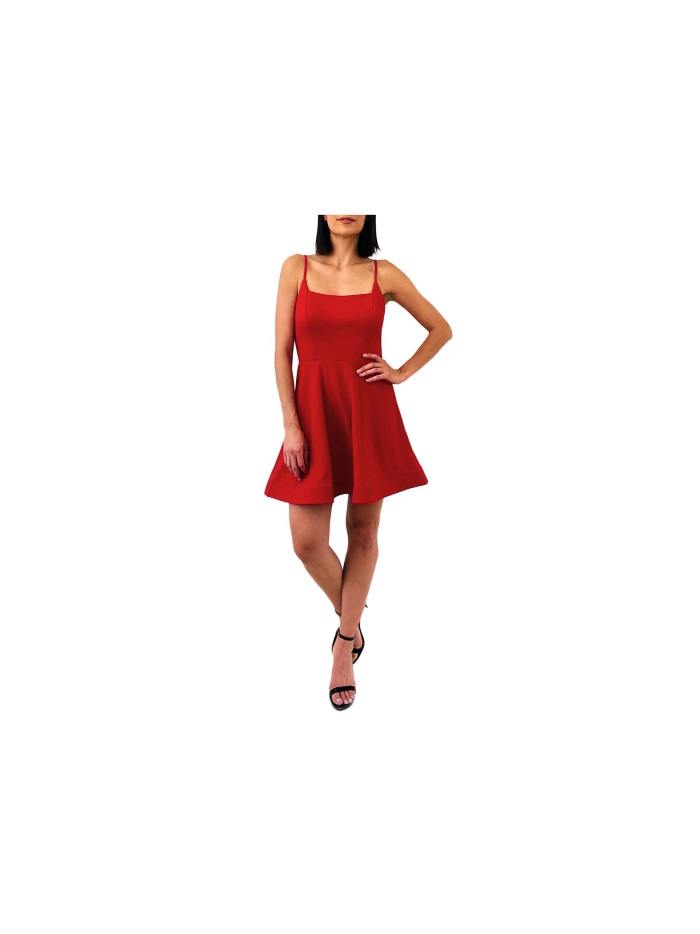 TRIXXI Womens Red Cut Out Spaghetti Strap Square Neck Short Party Fit + Flare Dress 11