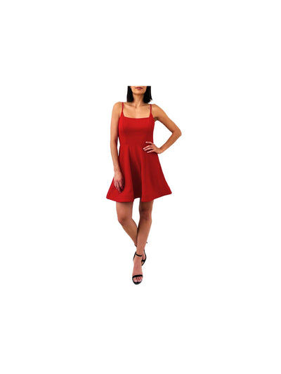 TRIXXI Womens Red Cut Out Spaghetti Strap Square Neck Short Party Fit + Flare Dress 3