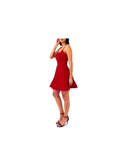 TRIXXI Womens Red Cut Out Spaghetti Strap Square Neck Short Party Fit + Flare Dress 11