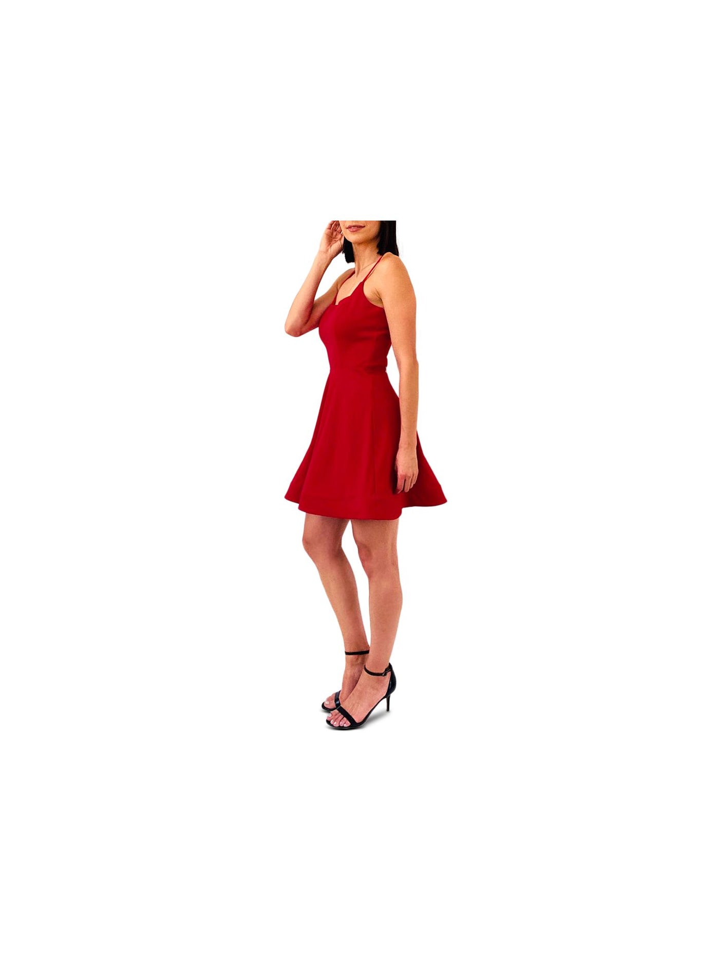 TRIXXI Womens Red Cut Out Spaghetti Strap Square Neck Short Party Fit + Flare Dress 5