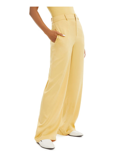 DANIELLE BERNSTEIN Womens Gold Pocketed Zippered Satin Straight leg Pants 00