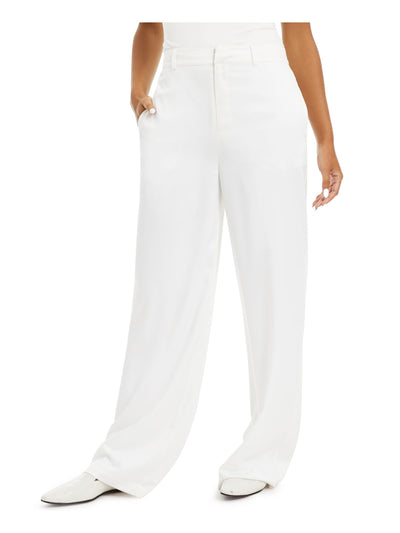 DANIELLE BERNSTEIN Womens Pocketed Zippered Satin Straight leg Pants