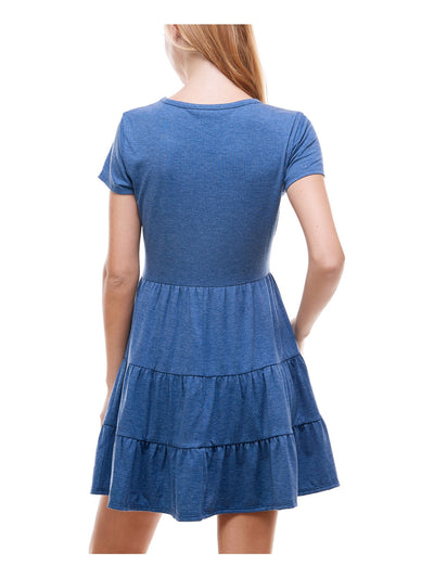 BEBOP Womens Blue Short Sleeve Crew Neck Short Fit + Flare Dress L