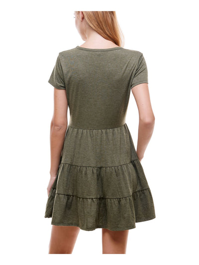 BEBOP Womens Green Short Sleeve Crew Neck Short Fit + Flare Dress S