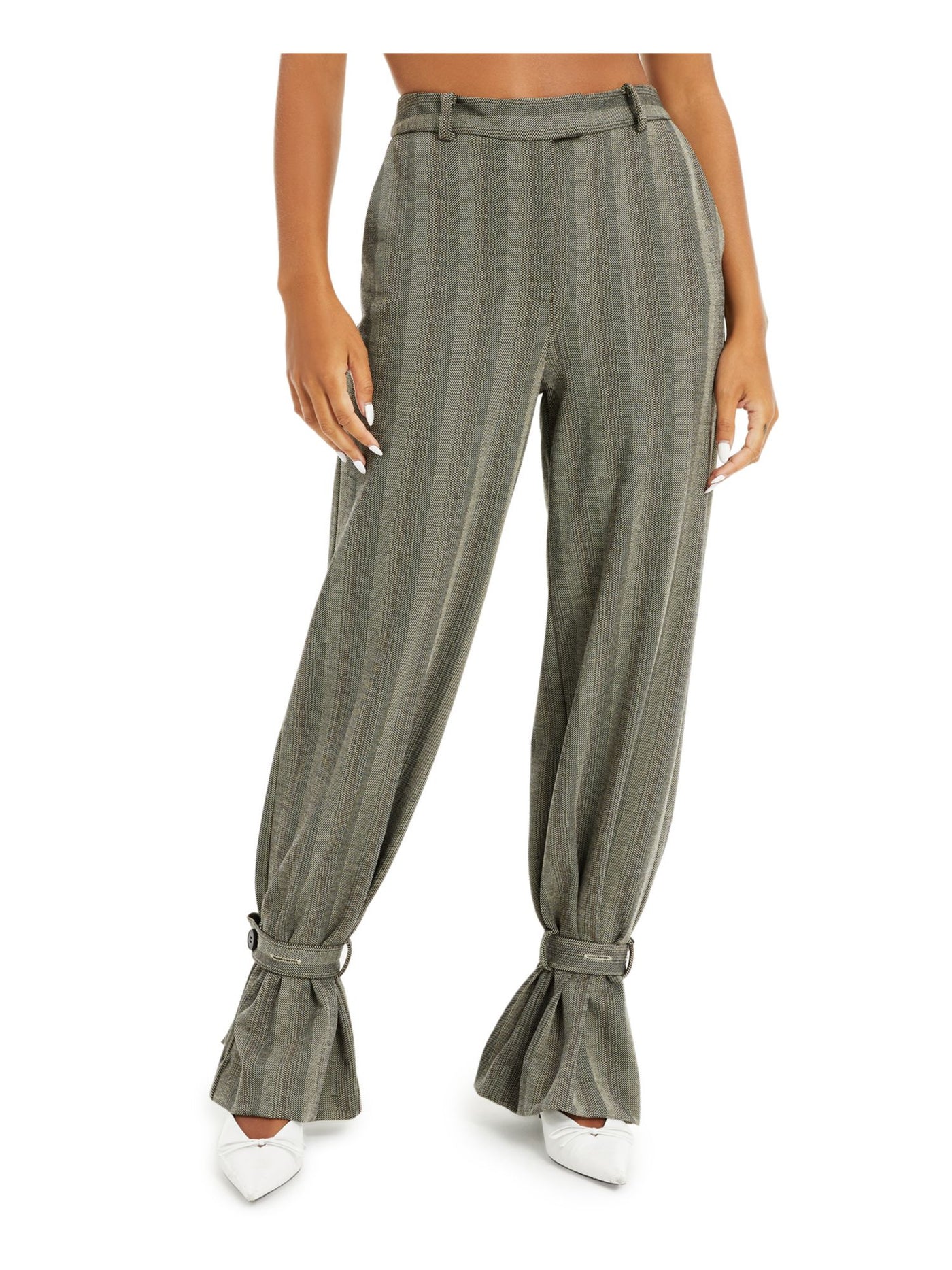 DANIELLE BERNSTEIN Womens Gray Pocketed Tab-details Herringbone Wide Leg Pants 00