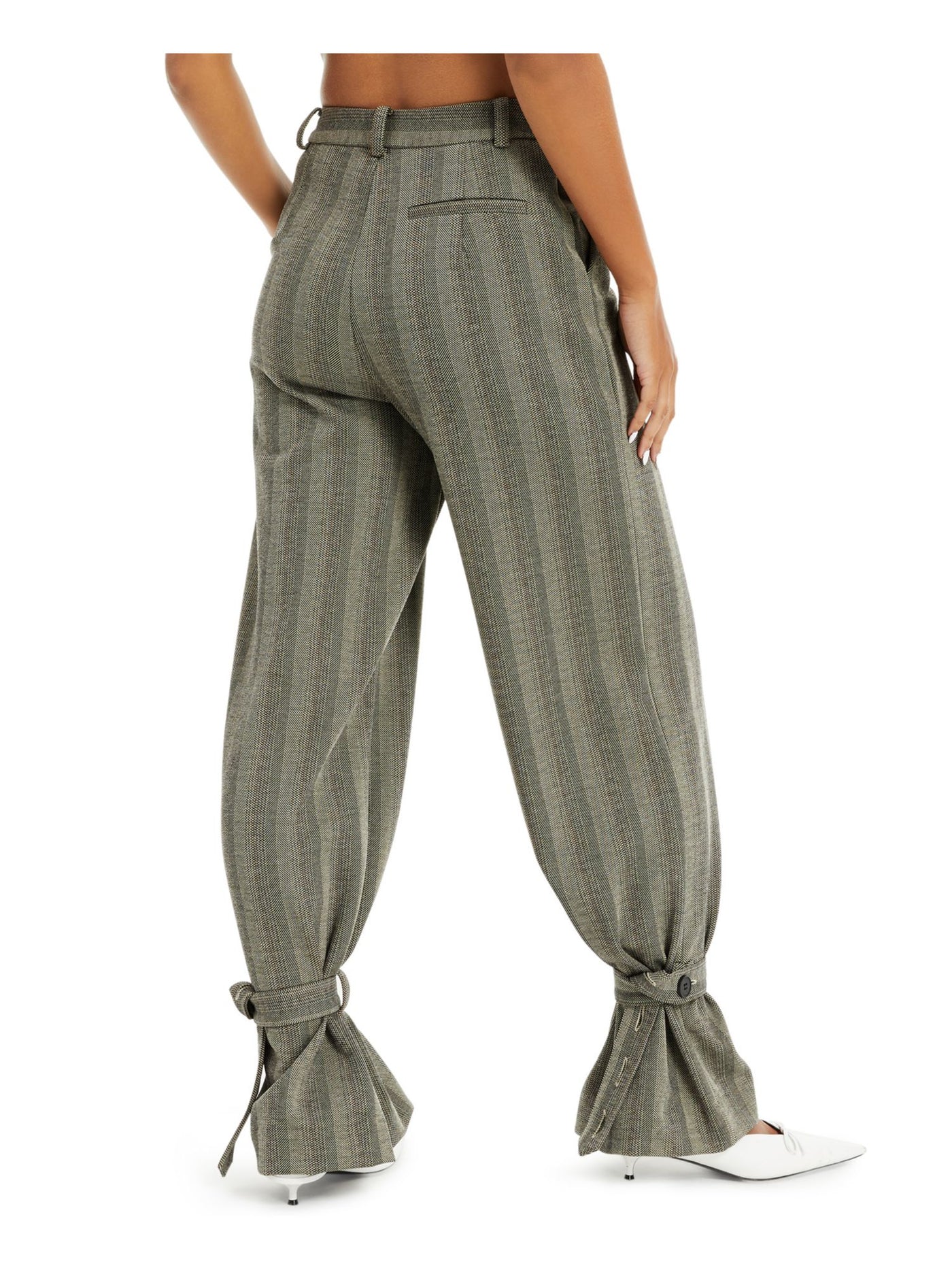 DANIELLE BERNSTEIN Womens Gray Pocketed Tab-details Herringbone Wide Leg Pants 0