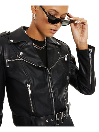 DANIELLE BERNSTEIN Womens Faux Leather Motorcycle Jacket