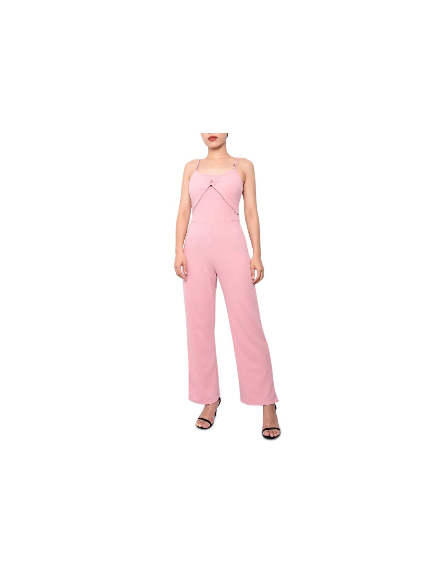 DEREK HEART Womens Pink Stretch Spaghetti Strap Scoop Neck Party Wide Leg Jumpsuit XL