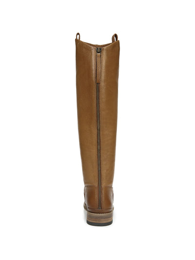 FRANCO SARTO Womens Brown Back Zipper Closure Cushioned Meyer Almond Toe Block Heel Zip-Up Leather Riding Boot 8 M WC