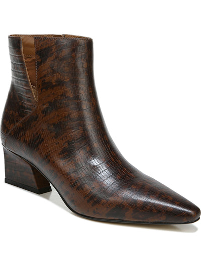 FRANCO SARTO Womens Brown Animal Print Architectual Block Heel Pointed Toe Zip-Up Leather Dress Booties 5