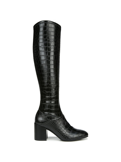 FRANCO SARTO Womens Black Crocodile Embossed Cushioned Tribute Square Toe Block Heel Zip-Up Dress Boots 8.5 M