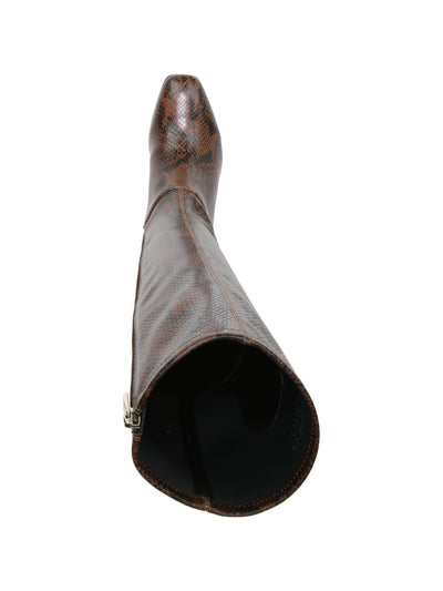 FRANCO SARTO Womens Brown Snakeskin Padded Tribute Square Toe Block Heel Zip-Up Heeled Boots 5 M