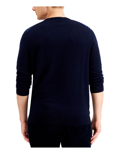 CLUBROOM Mens Navy Color Block Crew Neck Pullover Sweater S