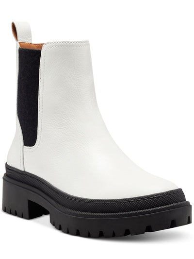 LUCKY BRAND Womens White Animal Print Cushioned Emali Almond Toe Platform Slip On Combat Boots 7