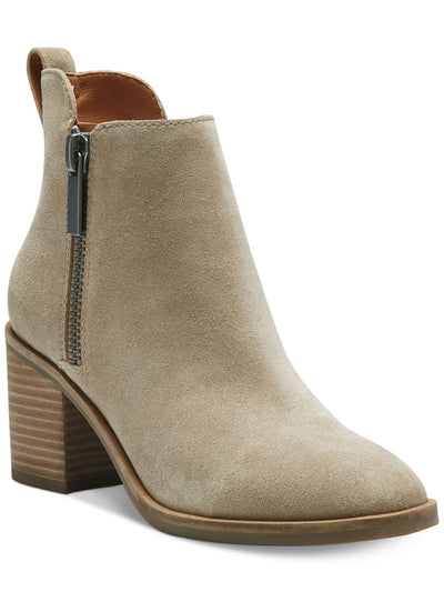 LUCKY BRAND Womens Beige Walba Square Toe Block Heel Leather Booties 5.5 M