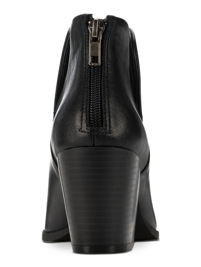 SUN STONE Womens Black V-Notched Sides Slip Resistant Elizaa Pointed Toe Block Heel Zip-Up Booties 6.5 M