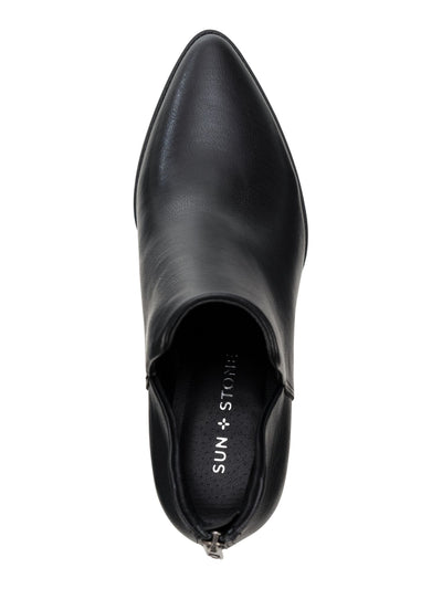 SUN STONE Womens Black V-Notched Sides Slip Resistant Elizaa Pointed Toe Block Heel Zip-Up Booties 6.5 M