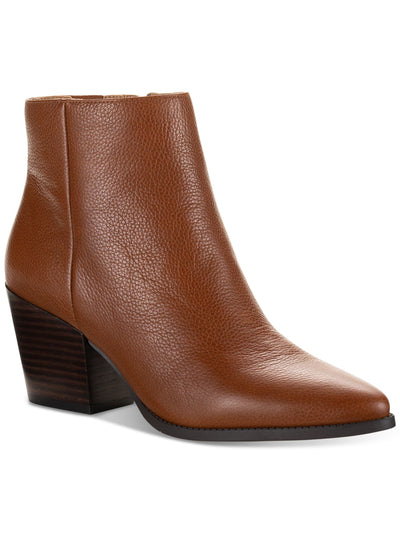 SUN STONE Womens Brown Cushioned Pointed Toe Block Heel Zip-Up Booties 9.5