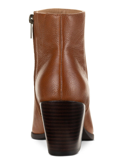SUN STONE Womens Brown Cushioned Pointed Toe Block Heel Zip-Up Booties 9.5