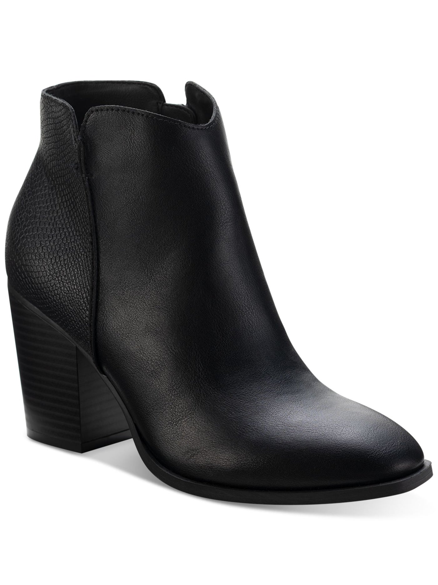 SUN STONE Womens Black V-Notch Cut Outs Topline Cushioned Slip Resistant Graceyy Round Toe Block Heel Zip-Up Booties 9 M