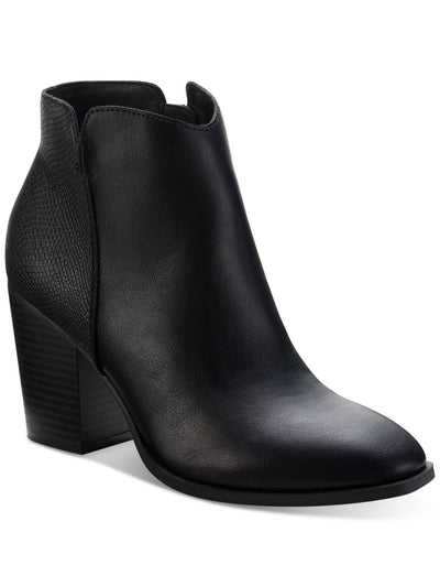 SUN STONE Womens Black V-Notch Cut Outs Topline Cushioned Slip Resistant Graceyy Round Toe Block Heel Zip-Up Booties 9 M
