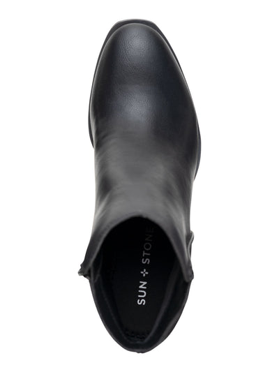 SUN STONE Womens Black V-Notch Cut Outs Topline Cushioned Slip Resistant Graceyy Round Toe Block Heel Zip-Up Booties 9 M