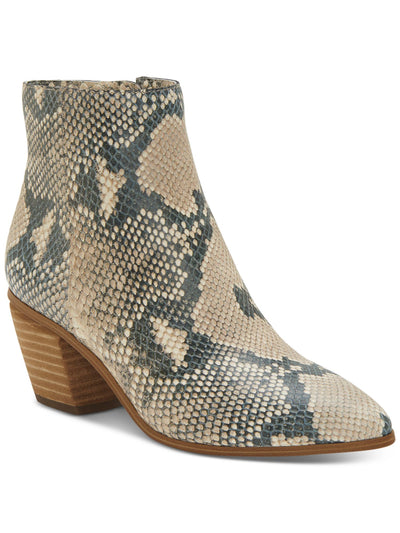 VINCE CAMUTO Womens Beige Snake Print Padded Grasem Almond Toe Block Heel Zip-Up Leather Western Boot 8 M