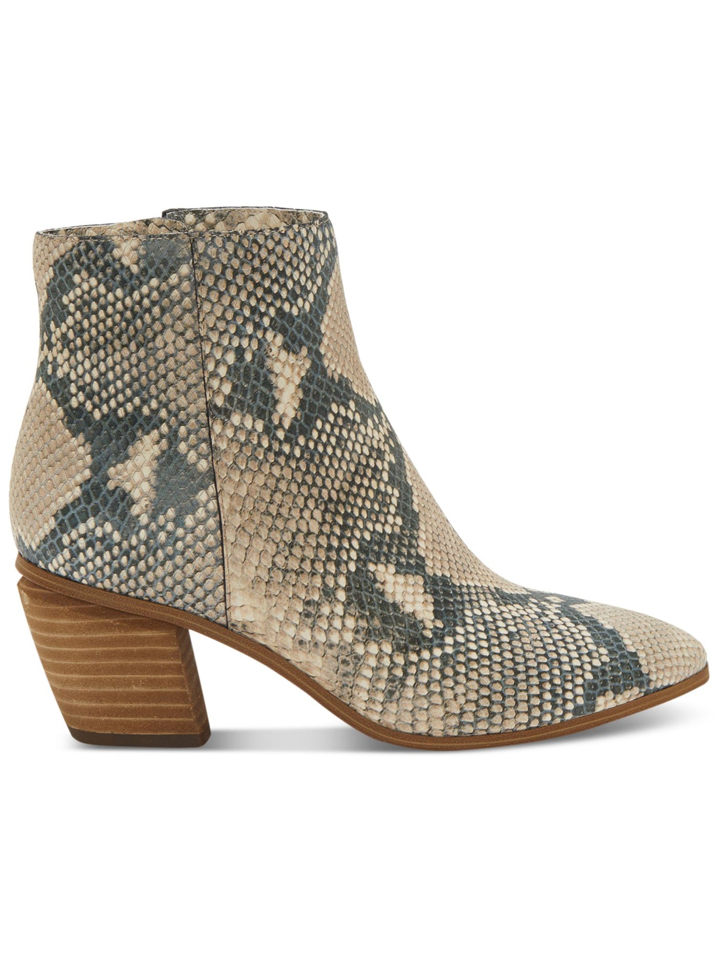 VINCE CAMUTO Womens Beige Snake Print Padded Grasem Almond Toe Block Heel Zip-Up Leather Western Boot 8 M