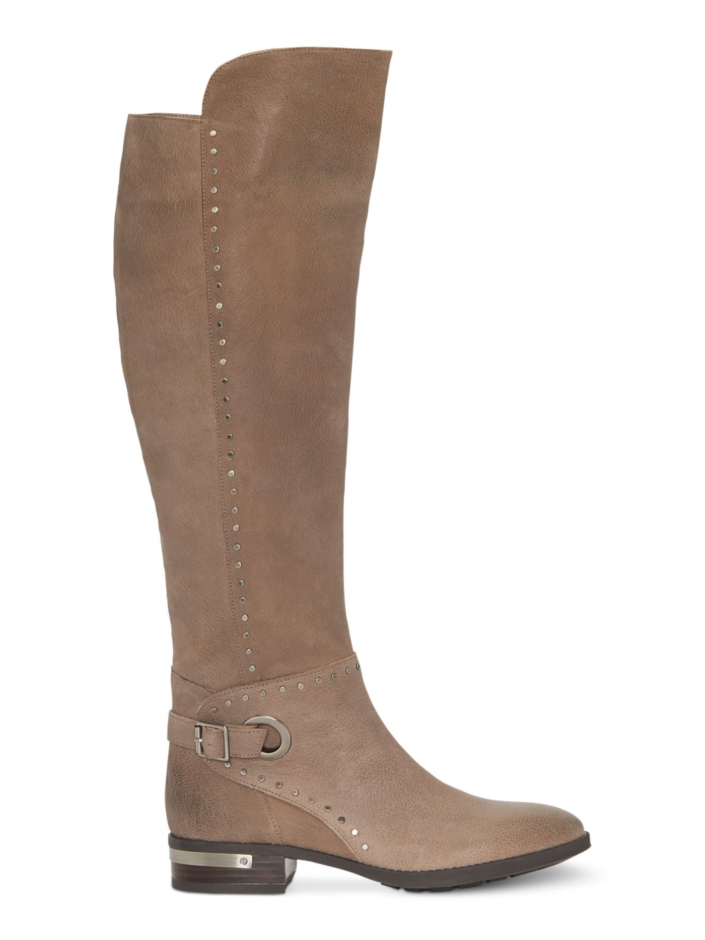 VINCE CAMUTO Womens Beige Studded Buckle Accent Wide Calf Round Toe Stacked Heel Zip-Up Leather Riding Boot 5.5 M WC