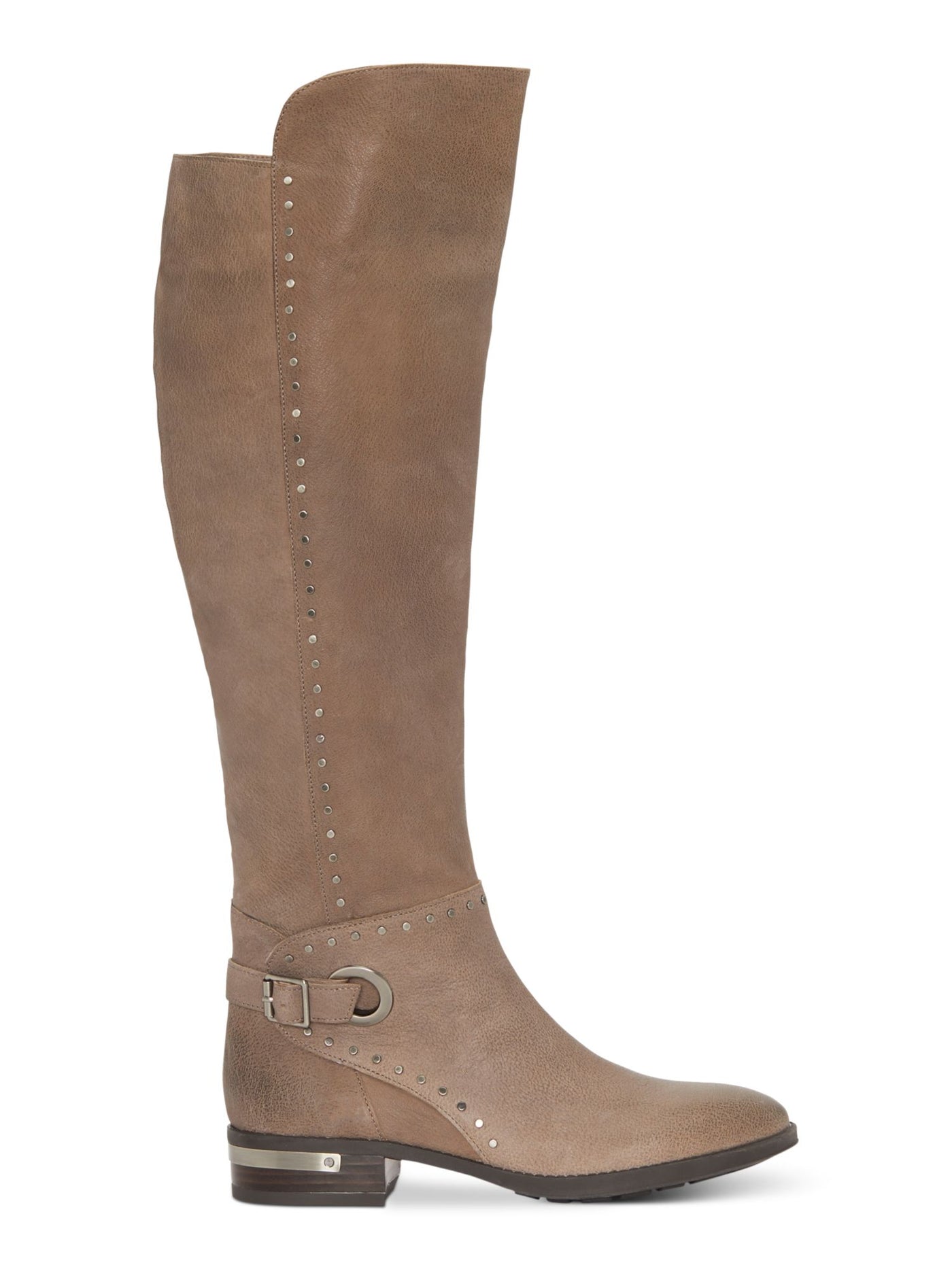 VINCE CAMUTO Womens Beige Heel Accent Cushioned Studded Round Toe Stacked Heel Zip-Up Leather Riding Boot 5