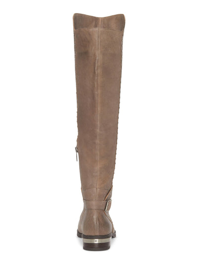 VINCE CAMUTO Womens Beige Heel Accent Cushioned Studded Round Toe Stacked Heel Zip-Up Leather Riding Boot 5