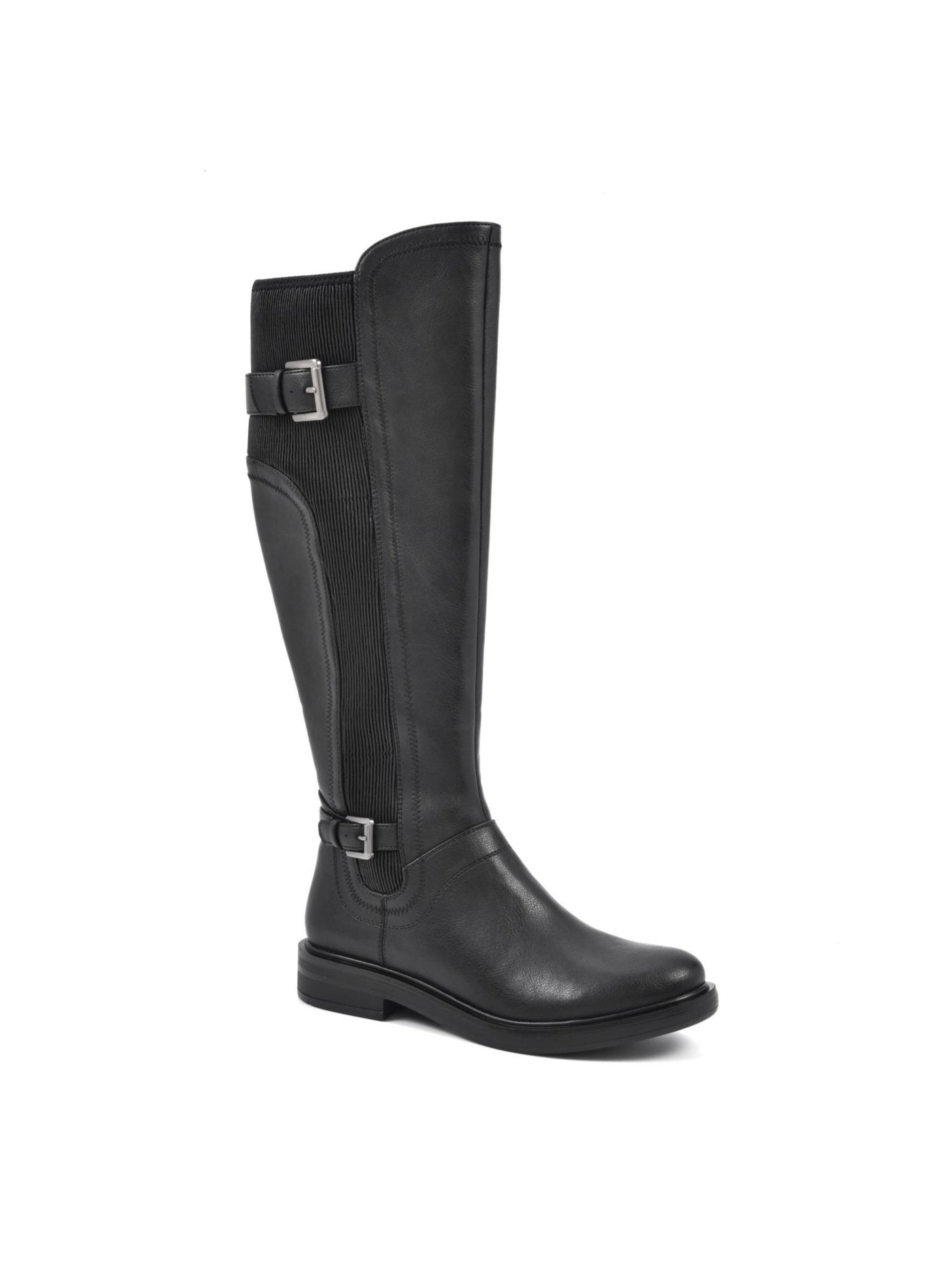 WHITE MOUNTAIN Womens Black Buckle Accent Goring Meditate Round Toe Block Heel Zip-Up Riding Boot 7 M WC