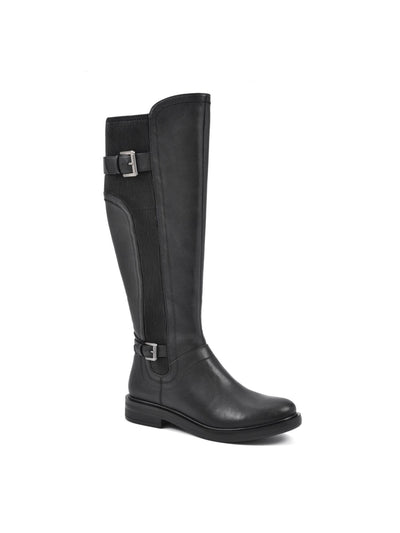 WHITE MOUNTAIN Womens Black Buckle Accent Goring Meditate Round Toe Block Heel Zip-Up Riding Boot 7 M WC