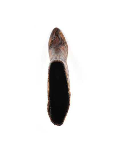 WHITE MOUNTAIN Womens Brown Animal Print Cushioned Pointed Toe Block Heel Dress Boots 6.5