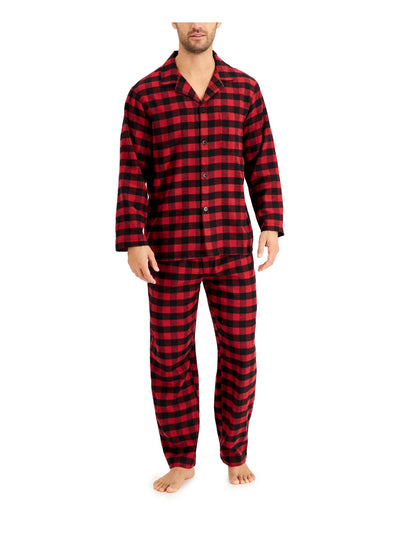 CLUBROOM Mens Red Plaid Ultra Soft Long Sleeve Button Up Top Straight leg Pants Flannel Pajamas XL