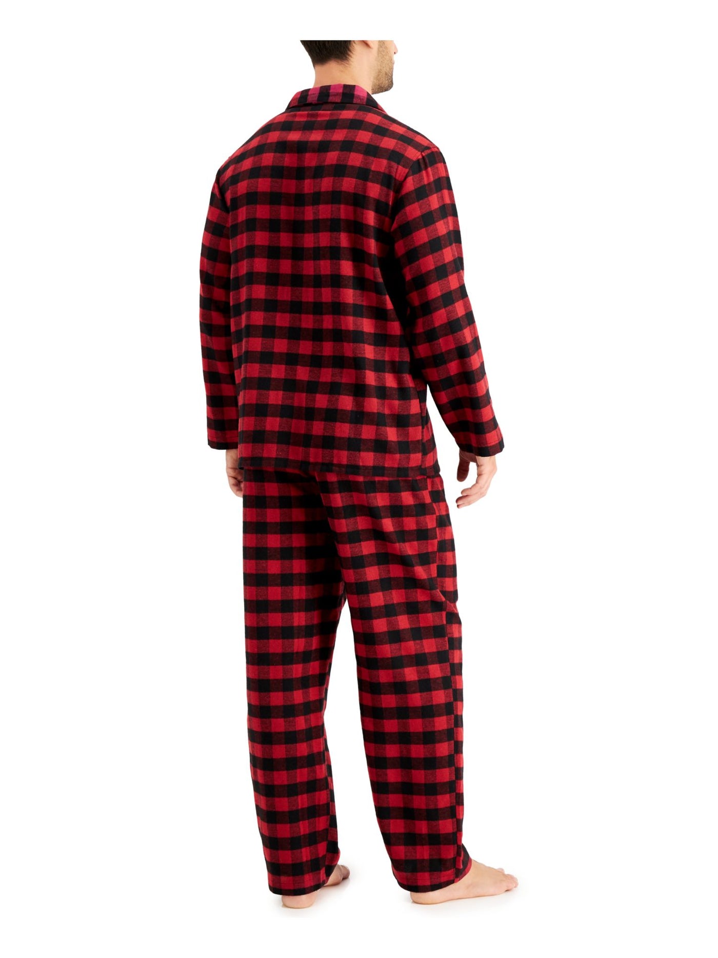 CLUBROOM Mens Red Plaid Ultra Soft Long Sleeve Button Up Top Straight leg Pants Flannel Pajamas S