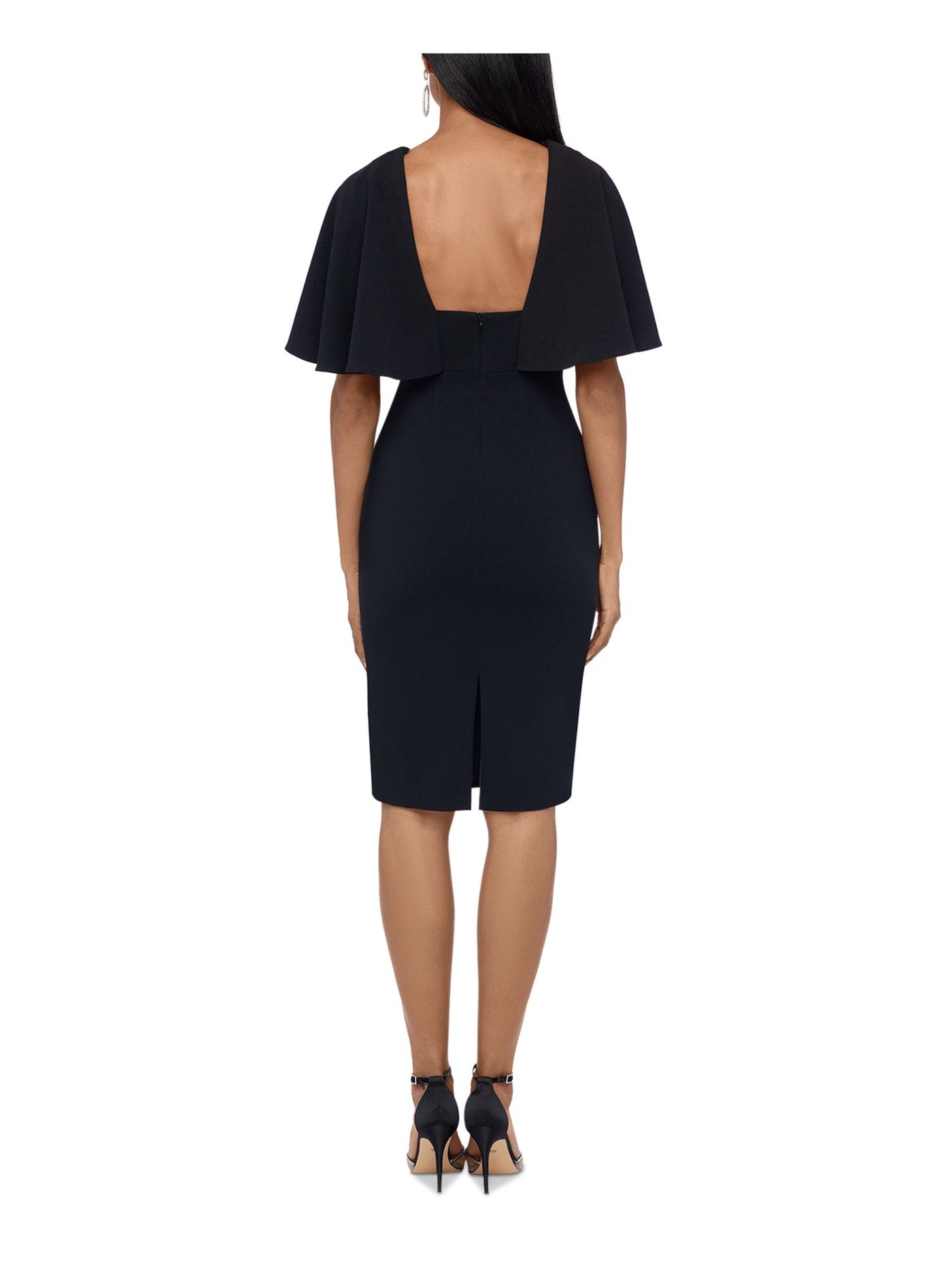 BETSY & ADAM Womens Flutter V Neck Open-back Knee Length Party Sheath Dress